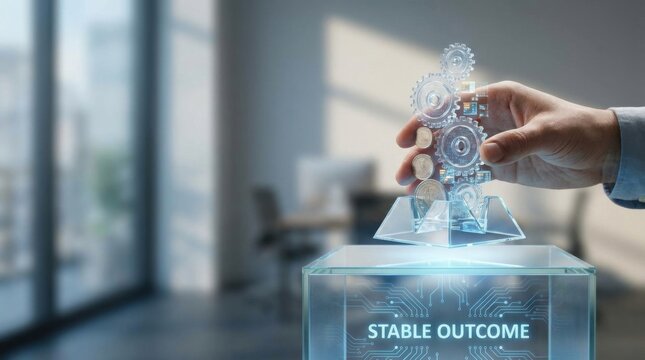 Individual holding a glass block with a symbolizing ai's impact on stability and growth in modern business environments