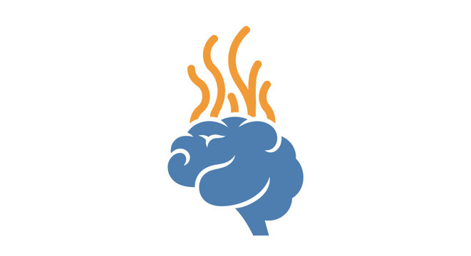 Brain illustration with orange flames representing mental stress or cognitive overload or burnout