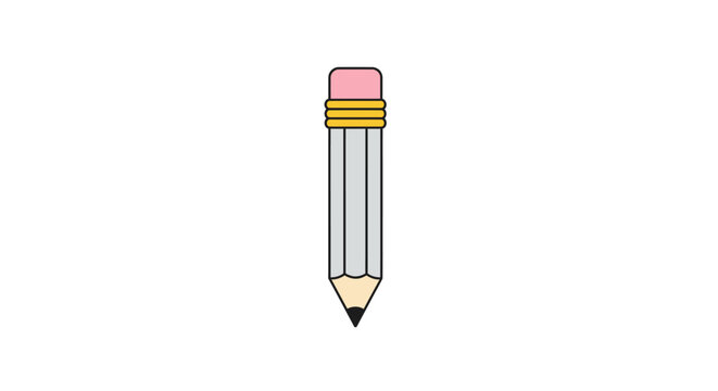 Illustrated pencil with eraser on white background for creative design or educational purposes