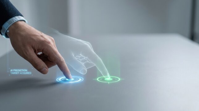 Human hand touching a button indicating interaction with technology and user engagement in a digital setting