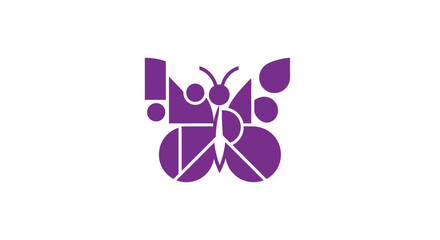 Fototapeta premium Abstract Geometric Purple Butterfly Symbol Design on White Background, Minimalist Aesthetic