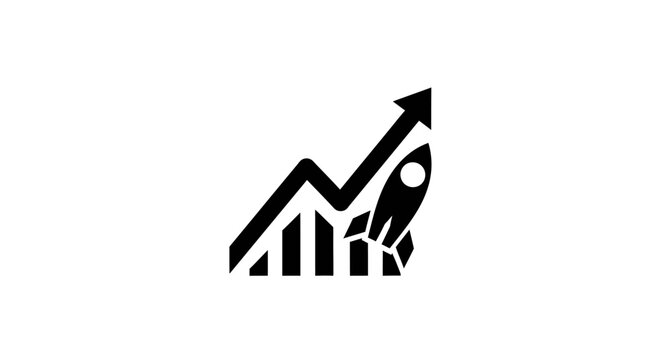 Business growth and investment rocket launch, stock market success icon illustration