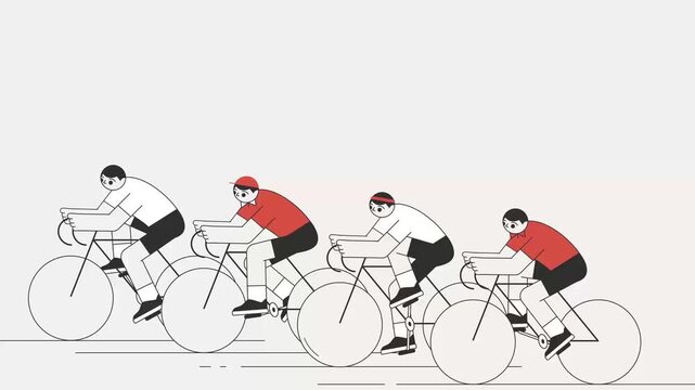 Cyclists racing on road animation, competitive cycling sport and outdoor fitness activity concept with athletes riding bicycles in motion