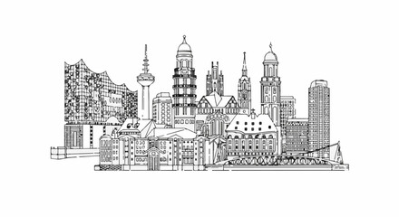 Obraz premium Diverse city skyline with varied architecture from historical to modern