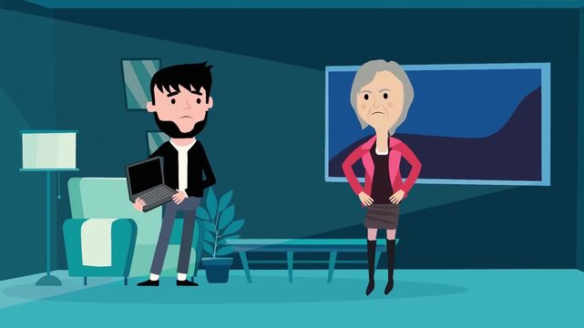 Business interview scene animation with employer and candidate, recruitment process and hiring concept in corporate office environment