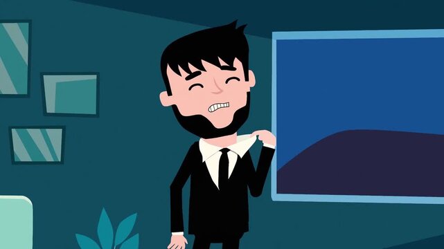 Stressed businessman on phone call animation, work pressure and anxiety concept with frustrated employee in office environment