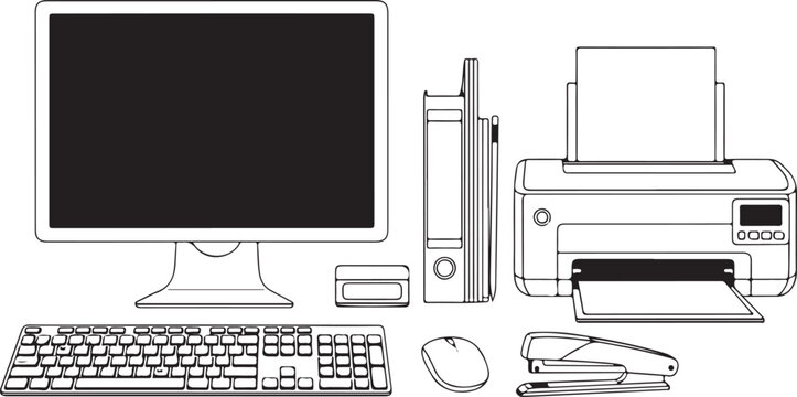 Computer monitor keyboard mouse printer and office supplies