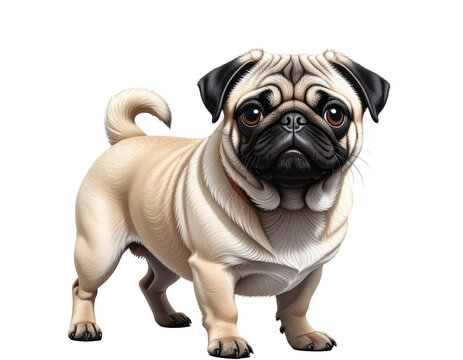 Cute pug standing posed portrait with cream beiged coat and black mask