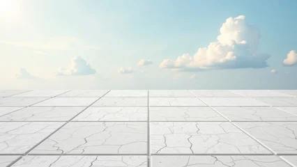 Fototapete Reflection White tiled floor with cloudy sky reflected on surface, perfect for interior or architecture photoshoots  © Fotograf