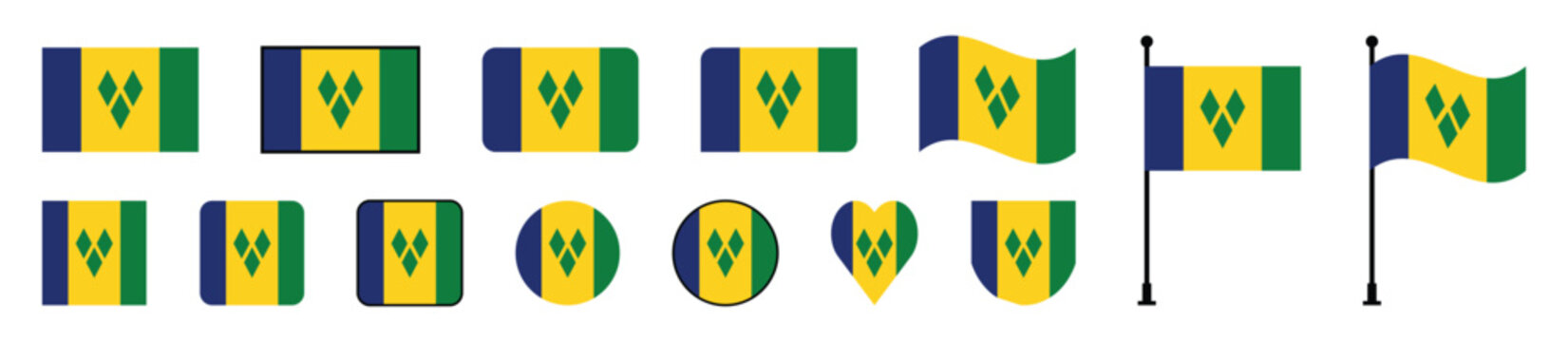 Saint Vincent and the Grenadines Flag Icon Set Flat Design Collection
