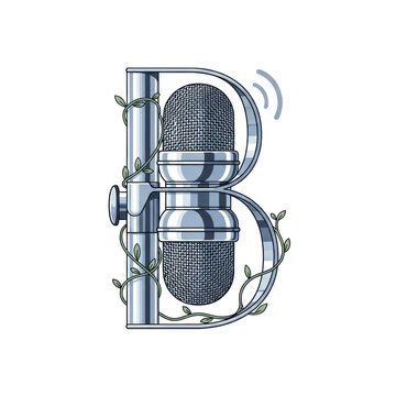 Stylized letter B microphone and leaves podcast icon