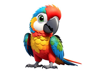 Fototapeta premium Colorful cartoon parrot character with bright rainbow feathers and large curious eyes