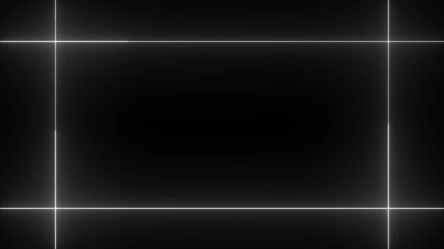 Minimalist white glowing line border frame animation, isolated on black background