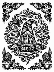 Fototapeta premium Forest Wizard Hat with Fly Agaric Mushroom Designs and Magic Mist