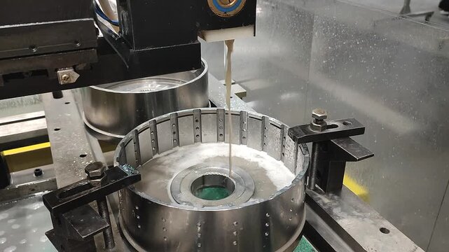 Wire-cut electrical discharge machine. Operation of wire-EDM machine cutting metal parts. Electrical discharge machine EDM cutting metal workpiece. Cutting process by wire cut machine. Metalworking
