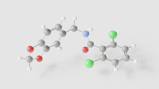 alda-1 molecule 3d, molecular structure, ball and stick model, structural chemical formula aldehyde dehydrogenase activator drug