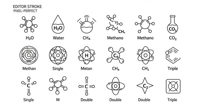 Collection of Chemical Molecular Structures and Formulas Hand Drawn Style.