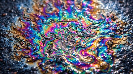 Fototapeta premium Oil slick iridescent texture, vibrant reflections, macro abstract