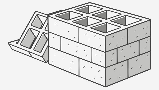Gray concrete hollow block stack for construction and masonry projects