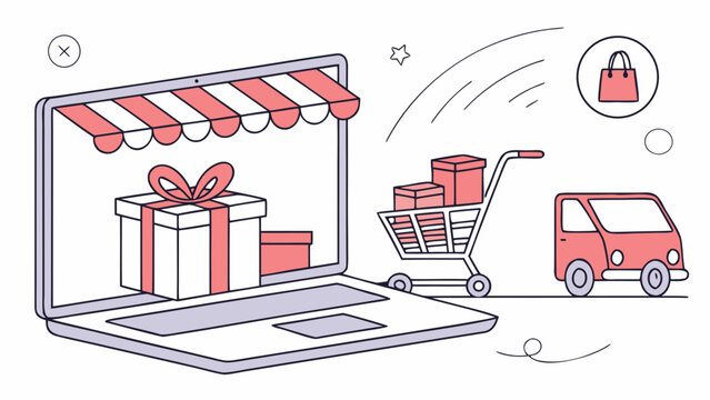 Online shopping and home delivery digital concept with shopping, delivery