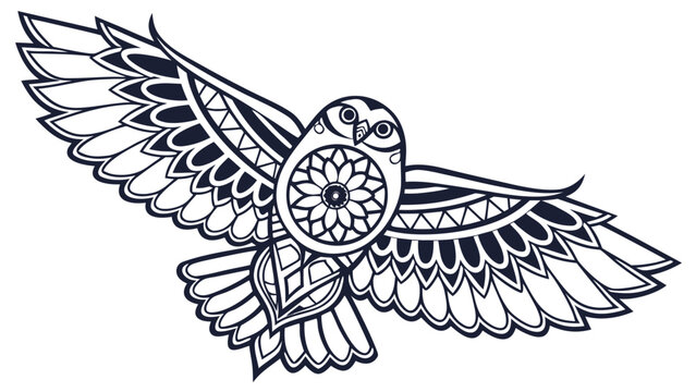Flying owl zentangle style graphic illustration with zentangle, illustration