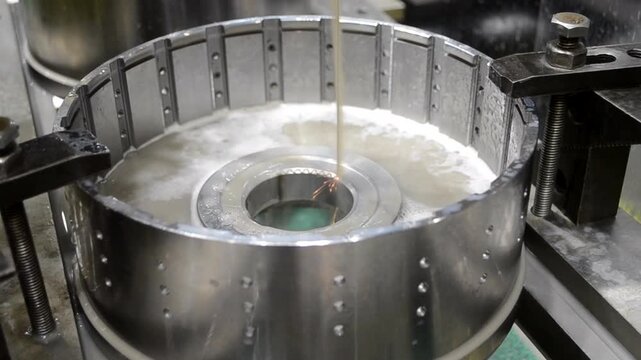 Wire-cut electrical discharge machine. Operation of wire-EDM machine cutting metal parts. Electrical discharge machine EDM cutting metal workpiece. Cutting process by wire cut machine. Metalworking