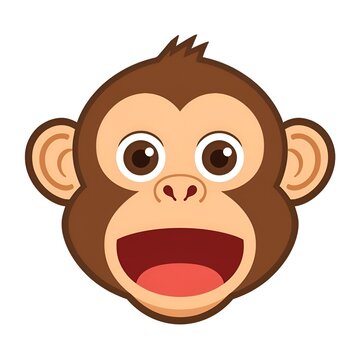 Cute monkey face vector illustration with a happy and cheerful expression, featuring a wide open mouth and big detailed eyes.