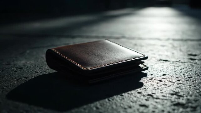 Wallet on the ground with strong contrast light and shadow