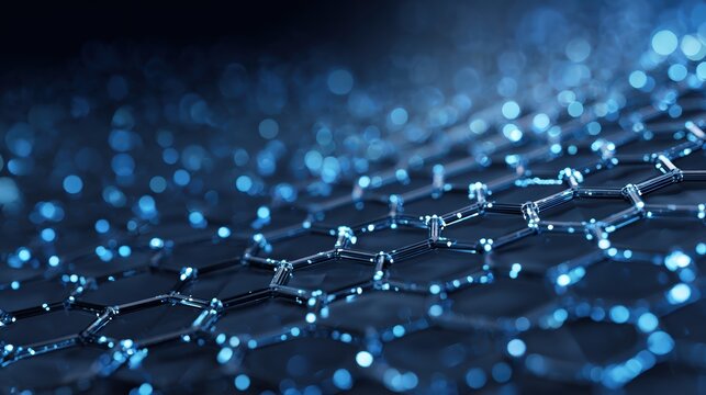 Abstract background of futuristic fuel cell membrane structure with subtle hexagonal pattern and blue glow, advanced energy technology. Power generation and hydrogen clean sustainable innovation.