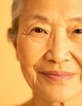 Close-up of a 70-year-old asian woman's face