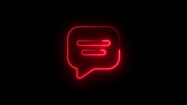  neon message icon glowing with  red color in a minimalist digital void - 4K motion graphics video ,A striking minimalist animation featuring a glowing red neon speech bubble icon centered 