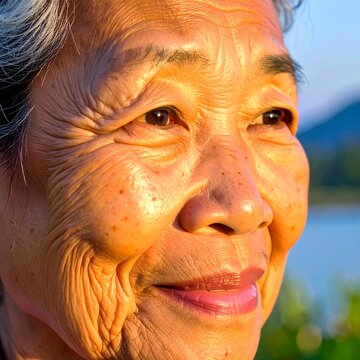 Close-up of a 70-year-old asian woman's face