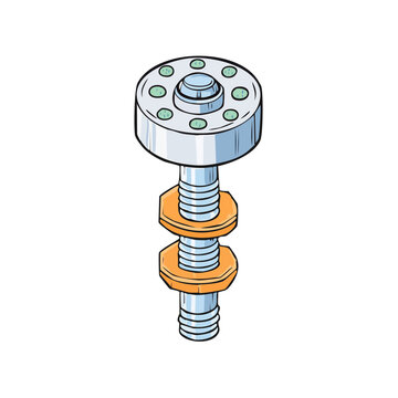 Mechanical bolt with washer and nut illustration close up technical drawing of fasteners