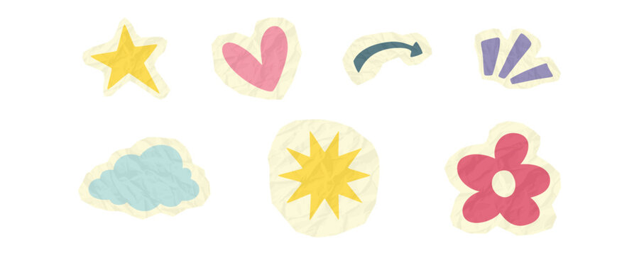 Set of Retro Scrapbook Cutout Shapes, Stiker Paper Cutout Elements