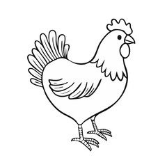 Fototapeta premium Simple Line Art Illustration of a Chicken Standing Side View in Black and White