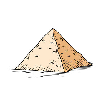Hand drawn pyramid shape made of sand or soil with textured lines and shading