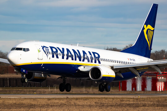 Ryanair Boeing 737-800 (9H-QDK) landing at Bratislava Airport on February 23, 2026 in Bratislava, Slovakia
