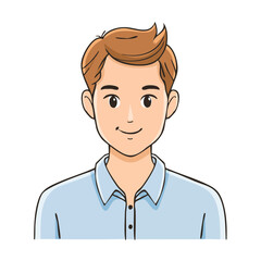 Fototapeta premium Friendly young man with brown hair and blue eyes wearing a light blue collared shirt smiling gently