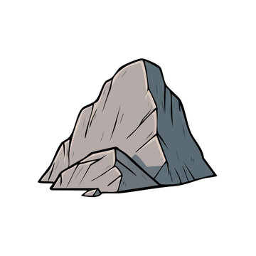 Stylized cartoon illustration of a grey rock formation with sharp edges and shaded planes