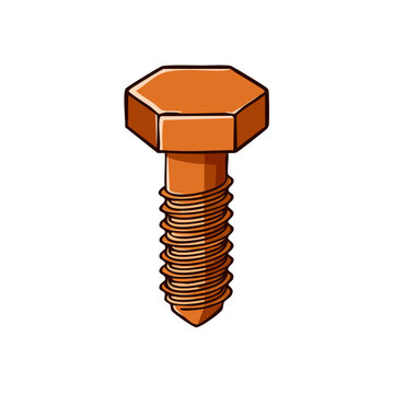 Close up of a single copper hex head bolt with visible threads isolated on a white background
