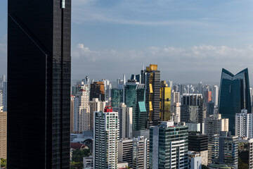 Obraz premium Panama city skyline showing an array of modern skyscrapers and high-rise buildings, highlighting the vibrant urban architecture and dynamic financial hub in Central America - stock photo