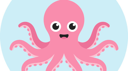 A cute pink cartoon octopus character. © Abhinaya Project