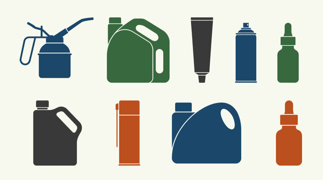 Colorful icons of various liquid containers.