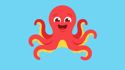 Fototapeta premium A cheerful cartoon octopus illustration smiling.