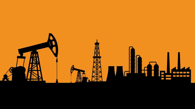 Industrial silhouette with oil pump and factory.