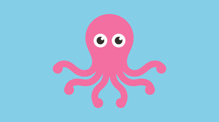 A pink cartoon octopus on blue background. © Abhinaya Project