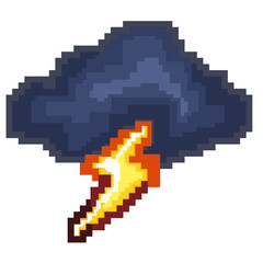 Fototapeta premium Pixel Art Thunderstorm Cloud Lightning Weather Icon