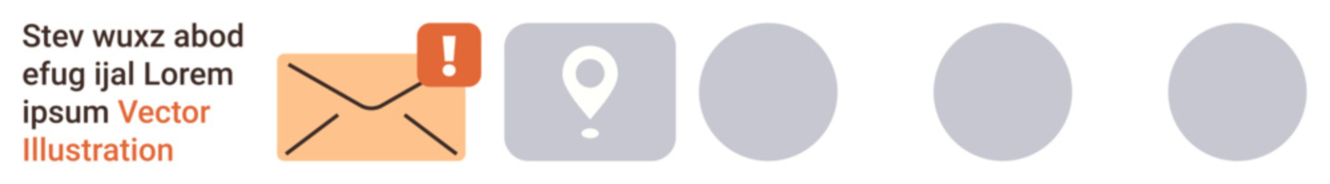 Communication, alerts, notifications, location services, user interfaces, email. Envelope with alert icon and a location pin alongside empty placeholders. Communication and alerts concept