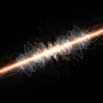 Dynamic abstract illustration of quantum rhythm, depicting oscillating energy waves, structured probability fields, and vibrant subatomic flow, tech, tempo, pattern