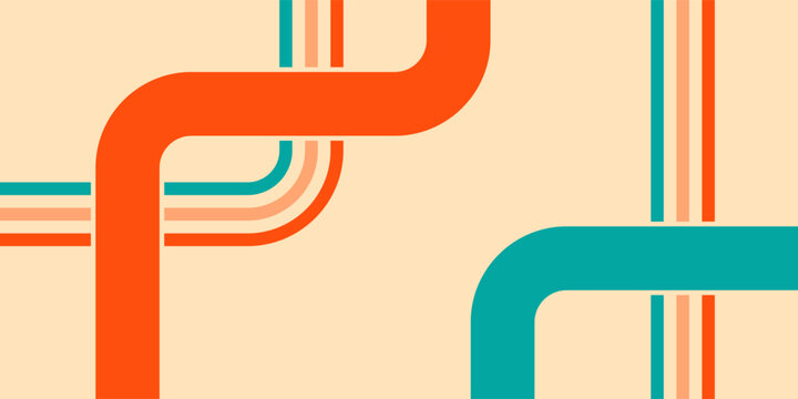 Abstract geometric pattern with colorful curved lines and stripes.